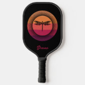Dragonfly in Retro Sunset met naam Pickleball Paddle (Achterkant)