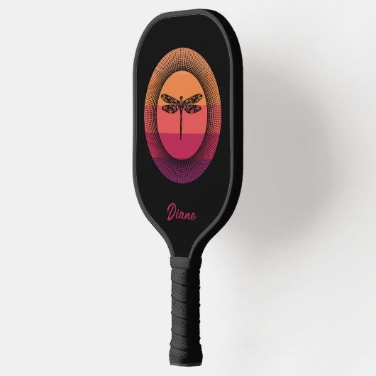 Dragonfly in Retro Sunset met naam Pickleball Paddle (Links)