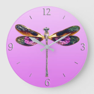 Dragonfly in Silver, Gold, Paars en zwart Grote Klok