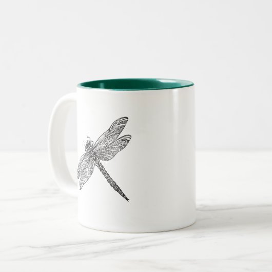Dragonfly in stijl tweekleurige koffiemok (Voorkant links)