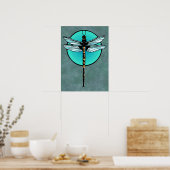 Dragonfly in Turquoise Circle Poster (Keuken)