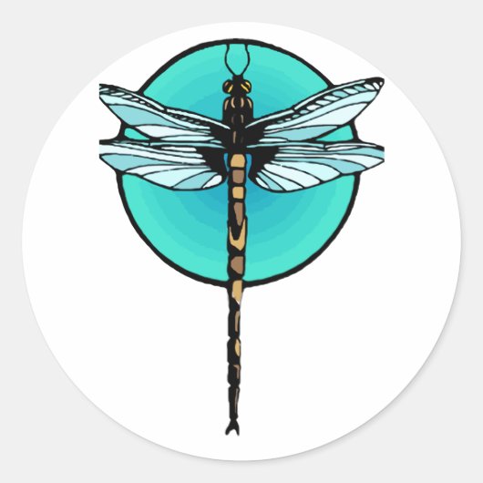 Dragonfly in Turquoise Circle Ronde Sticker (Voorkant)