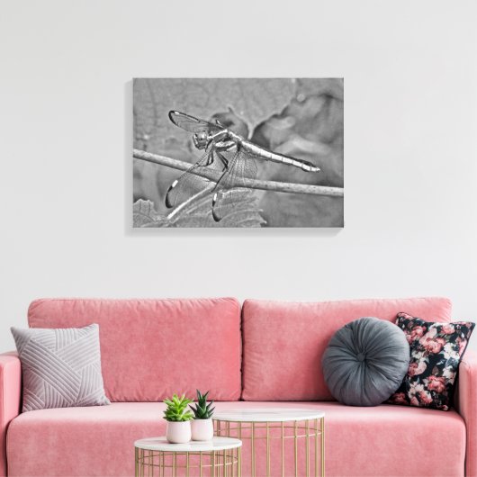 Dragonfly in zwart-wit canvas afdruk (Insitu (Woonkamer))