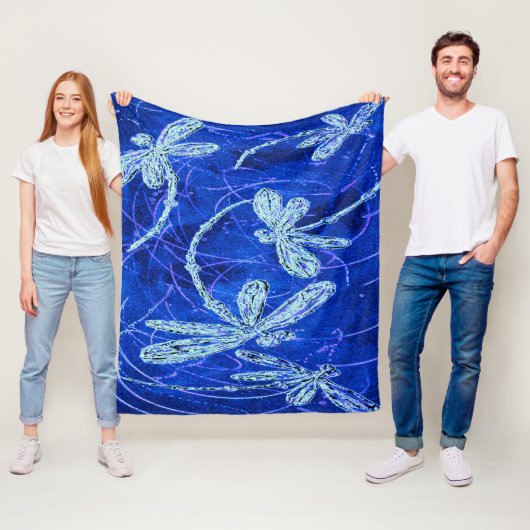 Dragonfly Indigo Dance Fleece Deken (In situ)