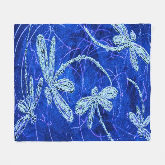 Dragonfly Indigo Dance Fleece Deken (Voorkant (Horizontaal))