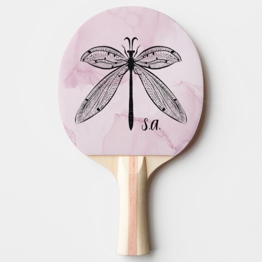 Dragonfly Insect Lover Pink Monogram Tafeltennisbatje (Voorkant)