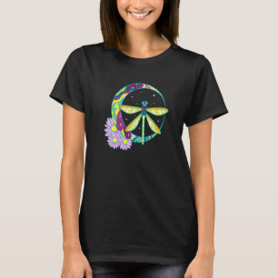 Dragonfly Insect Moon Peace Sign  Hippie Fl T-shirt