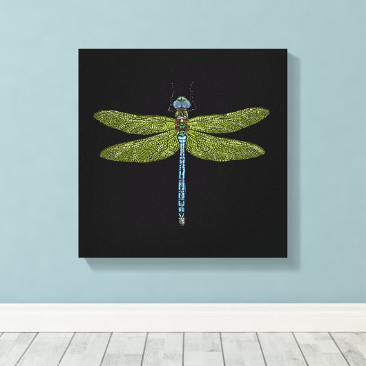 Dragonfly-insect sluit levendige kleuren canvas afdruk (Insitu (Houten vloer))