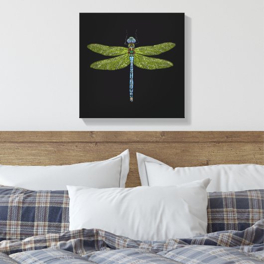 Dragonfly-insect sluit levendige kleuren canvas afdruk (Insitu (Slaapkamer))