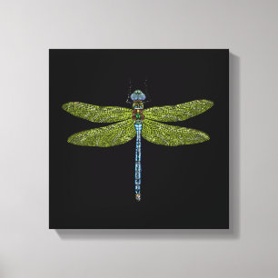 Dragonfly-insect sluit levendige kleuren canvas afdruk
