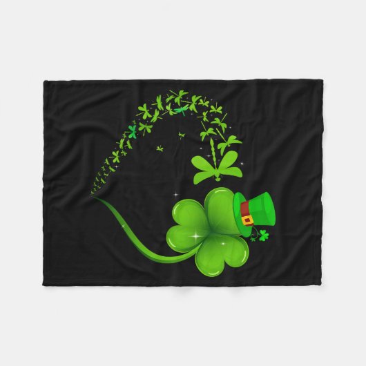 Dragonfly Irish Shamrock Heart Happy St Patrick's  Fleece Deken (Voorkant (Horizontaal))