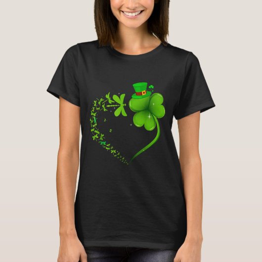 Dragonfly Irish Shamrock Heart Happy St Patrick's  T-shirt (Voorkant)