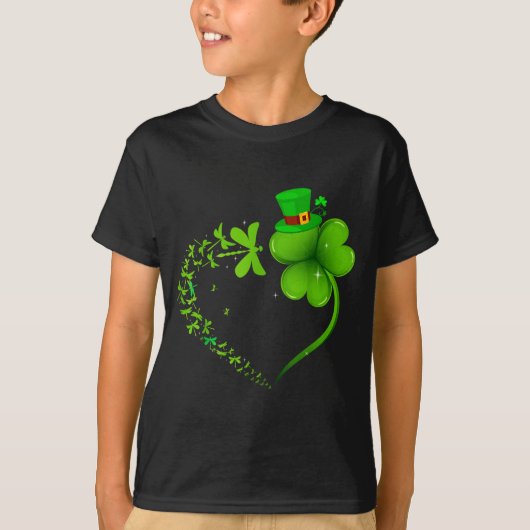 Dragonfly Irish Shamrock Heart Happy St Patrick's  T-shirt (Voorkant)