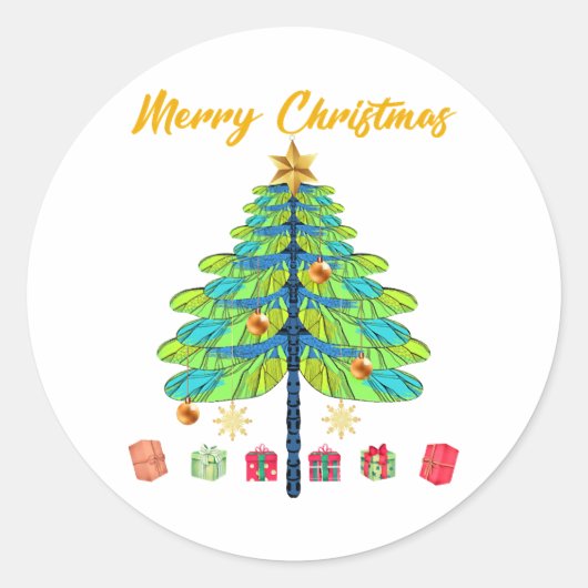 Dragonfly kerstboom - cadeautjes ronde sticker (Voorkant)