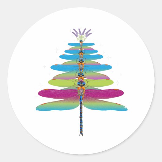 Dragonfly kerstboom Funny Insect Lover Xmas Ronde Sticker (Voorkant)