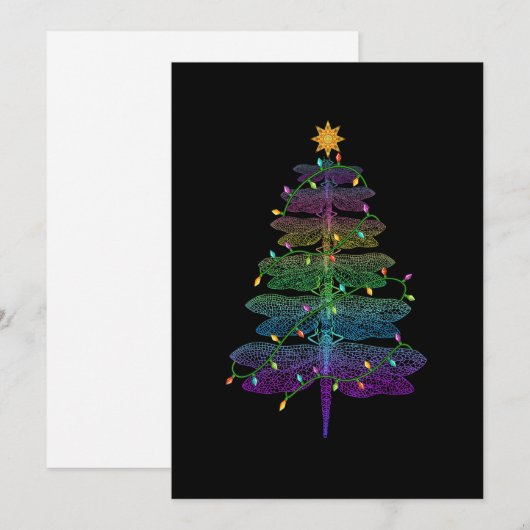 Dragonfly kerstboom lichte familie die Paj aanpast Feestdagenkaart (Voorkant / Achterkant)