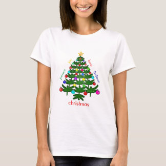 Dragonfly-kerstboom met vrede, liefde en nog veel t-shirt