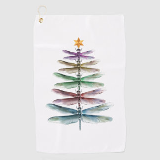 Dragonfly Kerstboom Vrolijke Kerstmis Watercolo Golfhanddoek