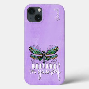 Dragonfly kleurrijke bemoedigende woorden Paarse Case-Mate iPhone Case