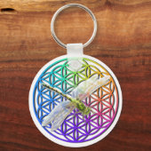 Dragonfly | kleurrijke bloem | chakra sleutelhanger (Voorkant)