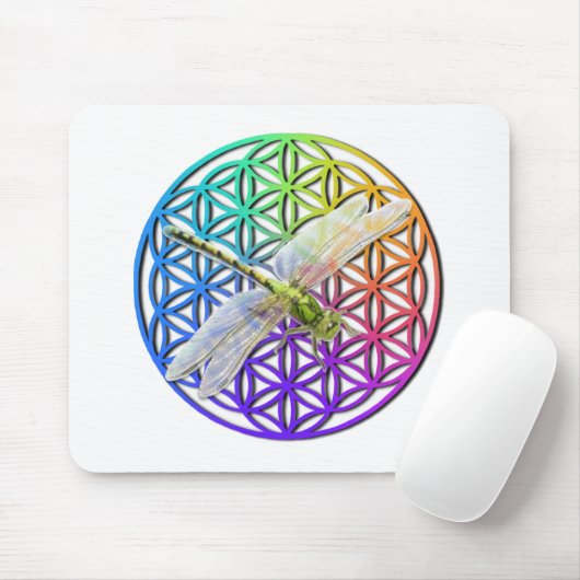 Dragonfly | kleurrijke bloem | chakra zen muismat (Met muis)