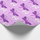 Dragonfly kunst aqua leeftijd naam 14e verjaardag  cadeaupapier (Hoek)