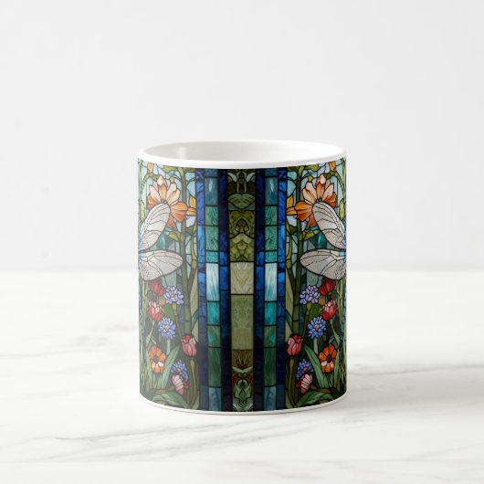  Dragonfly kunst bloemige botanische vlek glas Koffiemok (Center)