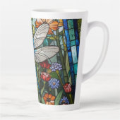  Dragonfly kunst bloemige botanische vlek glas Latte Mok (Rechts)