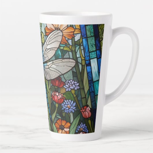 Dragonfly kunst bloemige botanische vlek glas Latte Mok (Rechts)
