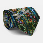 Dragonfly kunst bloemige botanische vlek glas Stropdas (Opgerold)