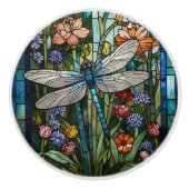 Dragonfly kunst boho bloemen botanische vlek glas keramische knop (Voorkant)