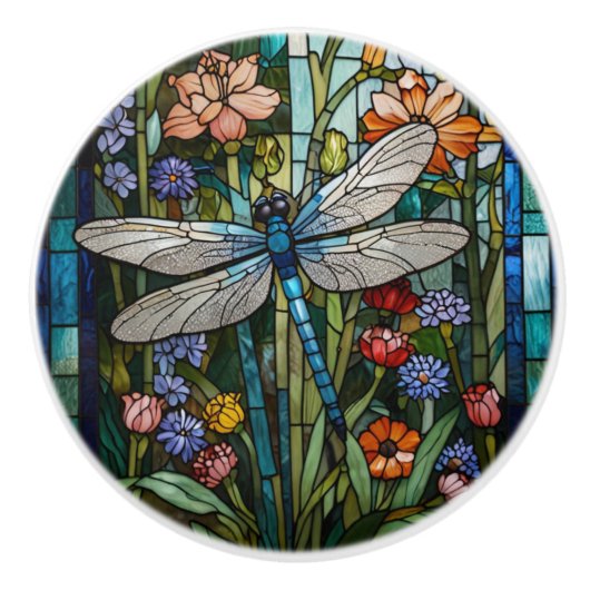 Dragonfly kunst boho bloemen botanische vlek glas keramische knop (Voorkant)