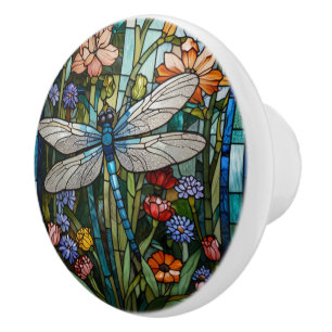 Dragonfly kunst boho bloemen botanische vlek glas keramische knop