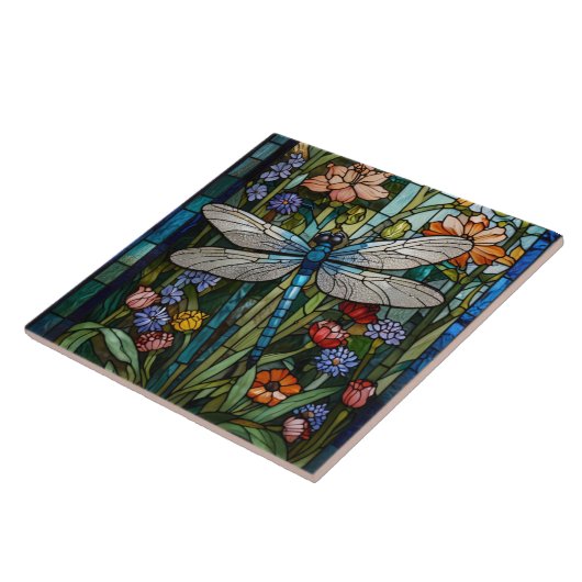 Dragonfly kunst boho bloemen botanische vlek glas tegeltje (Zijkant)