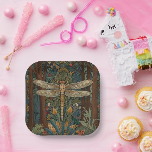 Dragonfly kunst schilderij botanische boho chique  papieren bordje (Feest)