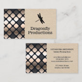 Dragonfly | Leder | Metaal vierkant patroon Visitekaartje (Voorkant / Achterkant)