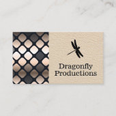 Dragonfly | Leder | Metaal vierkant patroon Visitekaartje (Voorkant)