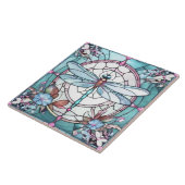 Dragonfly Lichtblauw en Wit Glas in lood Tegeltje (Zijkant)