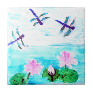 Dragonfly, Lily Flowers Pond Painting Tegeltje