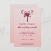 Dragonfly Logo in Burgundy on Gradient for Wedding Save The Date (Voorkant / Achterkant)