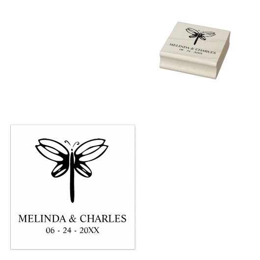 Dragonfly-Logo voor bruiloft of evenement Rubberstempel (Gestempeld)
