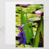 Dragonfly lotus en paarse bloem briefpapier (Voorkant / Achterkant)