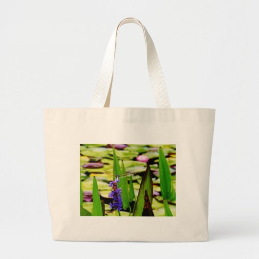 Dragonfly lotus en paarse bloem grote tote bag (Voorkant)