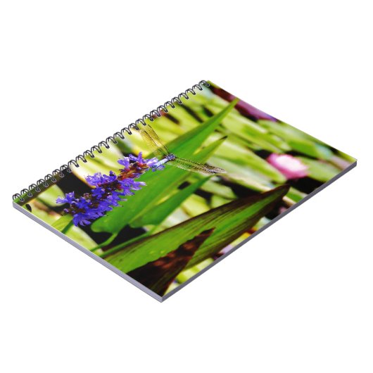 Dragonfly lotus en paarse bloem notitieboek (Linkerzijde)