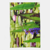 Dragonfly lotus en paarse bloem theedoek (Verticaal)