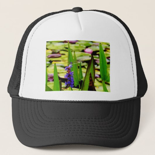 Dragonfly lotus en paarse bloem trucker pet (Voorkant)