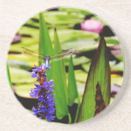 Dragonfly lotus en paarse bloem zandsteen onderzetter (Voorkant)