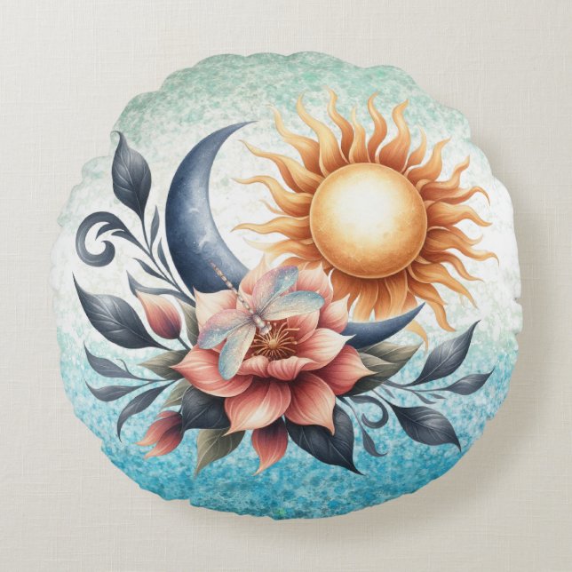 Dragonfly Lotus Flower Meditatie Rond Kussen (Voorkant)