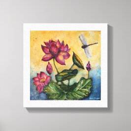 Dragonfly Lotus Waterverf Afdrukken Verpakt Canvas