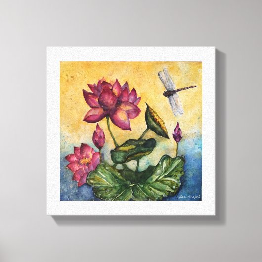 Dragonfly Lotus Waterverf Afdrukken Verpakt Canvas (Voorkant)